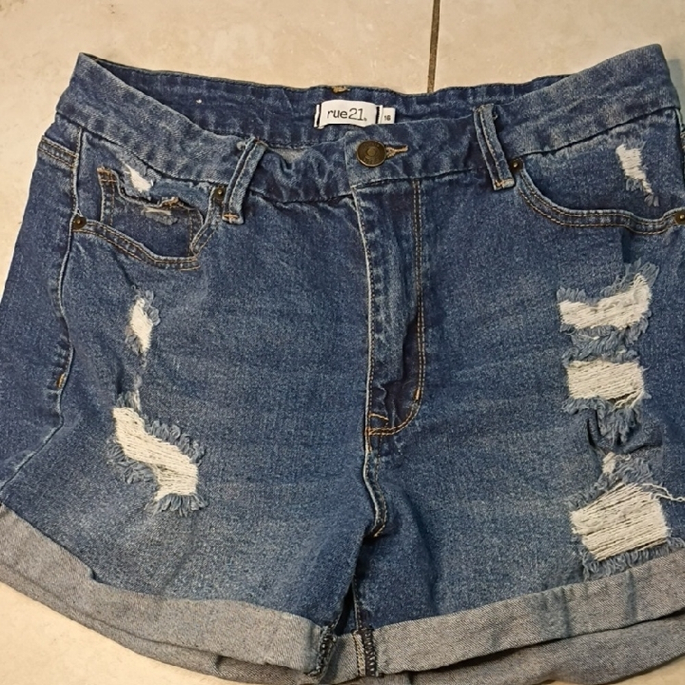 Rue21 Classic Blue Ripped Jean Shorts